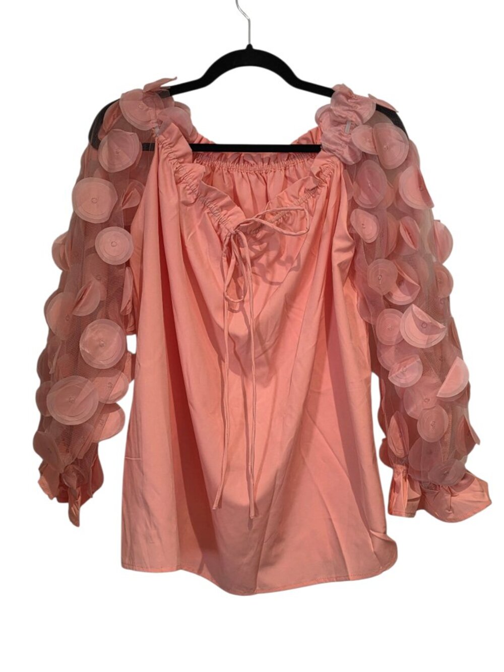 Fun Flirty Mesh with Circles Peach Off Shoulder Top Size 3X